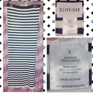 Olive & Oak Blk/Wht Striped Print Soft Sweater Knit Maxi Ribbed Tube Skirt Sz L
